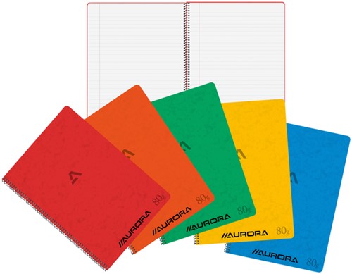 Schrift Aurora met spiraal A4 120blz lijn assorti