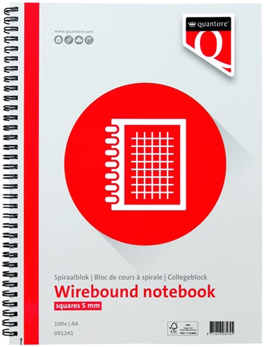 Spiraalblok Quantore A4 ruit 5mm 200 pagina's 70gr