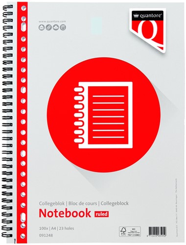 Collegeblok Quantore A4 lijn 23-gaats 200 pagina's 70gr