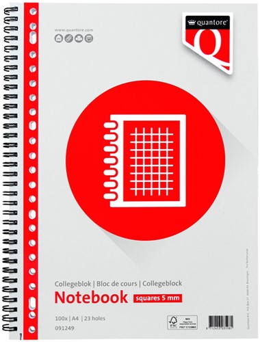 Collegeblok Quantore A4 23-gaats ruit 5mm 100vel