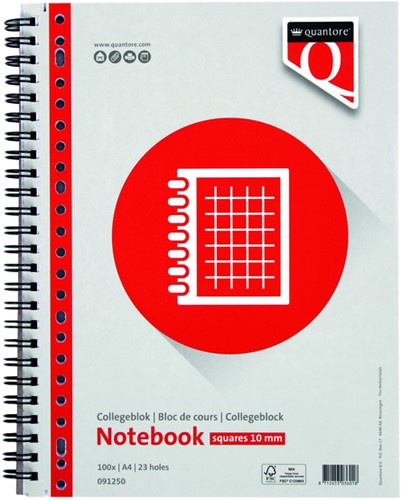 Collegeblok Quantore A4 23-gaats ruit 10mm 100vel