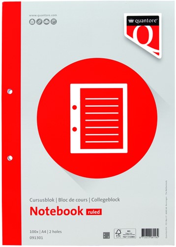 Cursusblok Quantore A4 lijn met kantlijn 200 pagina's 80gr