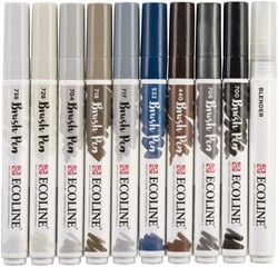 Brushpen Talens Ecoline Grijs blister à 10 stuks assorti