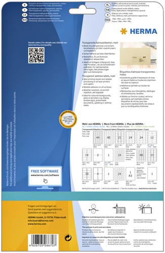 Etiket HERMA 8670 A4 63.5x38.1mm folie transparant mat 525 stuks-2