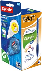 Balpen BIC Atlantis blauw + Gratis Tipp-ex Easy