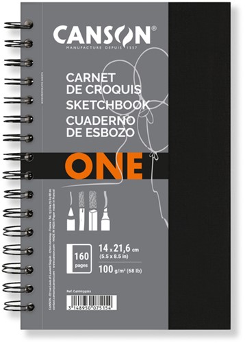 Schetsboek Canson Art Book One spiraalgebonden 80vel 100gr 140x216mm wit