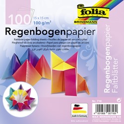 Vouwblaadjes Folia Regenboog 15x15cm assorti pak à 100 vel