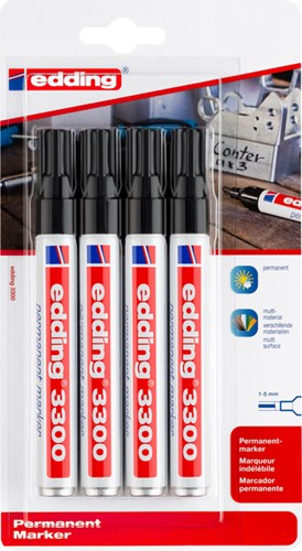 Viltstift edding 3300 schuin 1-5mm blister à 4 stuks zwart