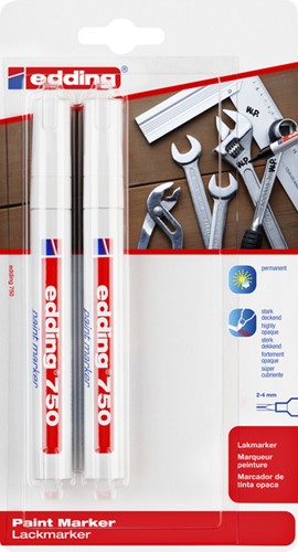 Viltstift edding 750 lakmarker rond 2-4mm blister à 2 stuks wit