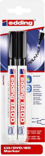 Cd marker edding 8400 rond  0.5-1.0mm blister à 2 stuks zwart