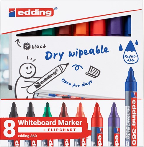 Viltstift edding 361 whiteboard rond 1mm set à 8 kleuren