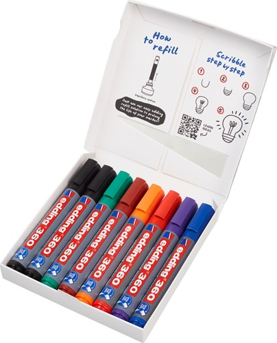 Viltstift edding 361 whiteboard rond 1mm set à 8 kleuren-3