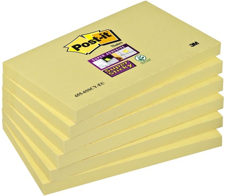 Memoblok 3M Post-it 655 Super Sticky 76x127mm geel