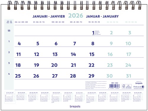 1-Maandskalender 2026 Brepols 43x31.5cm