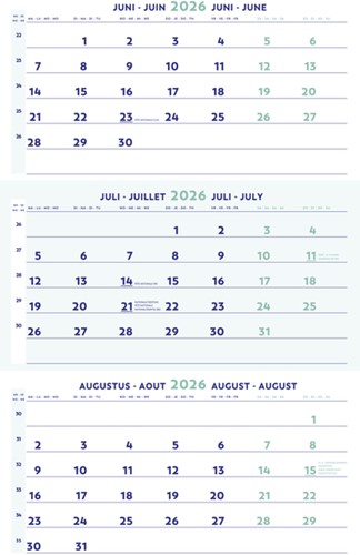 3-Maandkalender 2026 Brepols 30x60cm