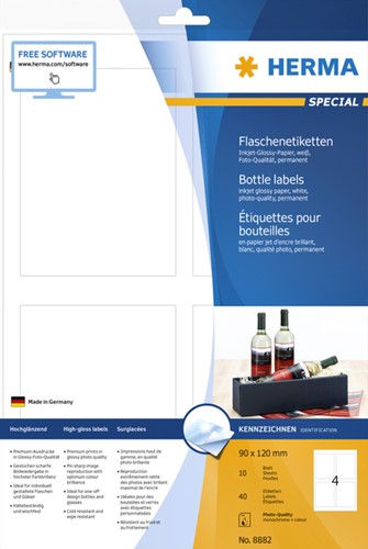Etiket HERMA flessen 8882 90x120mm A4 glossy wit 40 stuks-3