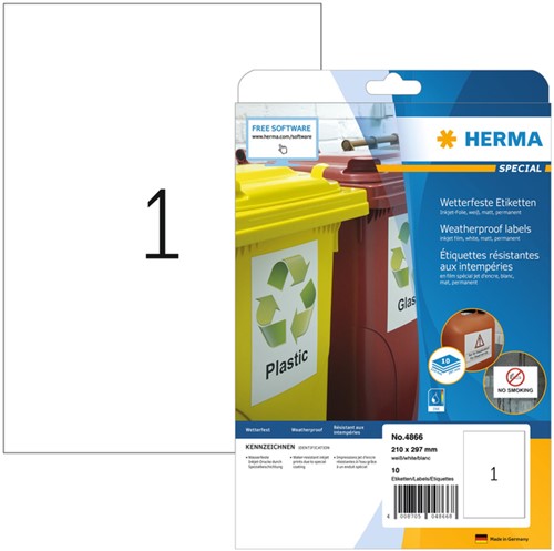 Etiket HERMA 4866 210x297mm A4 weerbestendig wit 10 stuks