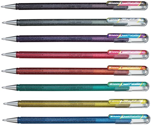 Gelschrijver Pentel K110 Dual medium metallic assorti blister à 8 stuks-2