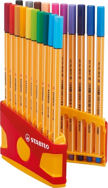 Afrekenen vervangen waterval Fineliner STABILO point 88 ColorParade geel/rood etui à 20 kleuren  Meerkantoor