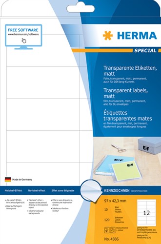 Etiket HERMA 4586 97x42.3mm weerbestendig transparant mat 120 stuks