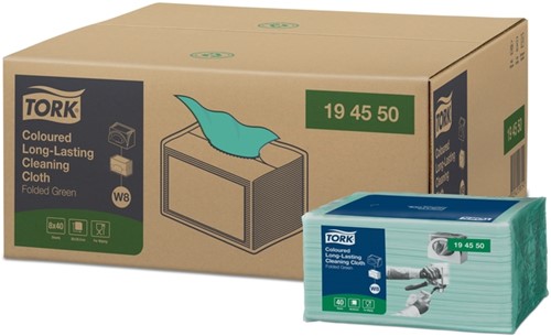 Reinigingsdoek Tork W8 Premium 1-laags 40 vel groen 194550-2