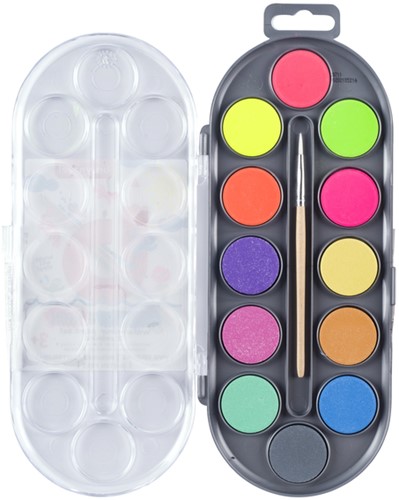 Waterverfset Bruynzeel Kids met penseel set à 12 metallic- en neonkleuren-2