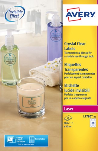 Etiket Avery L7780-25 rond 40mm transparant 600 etiketten