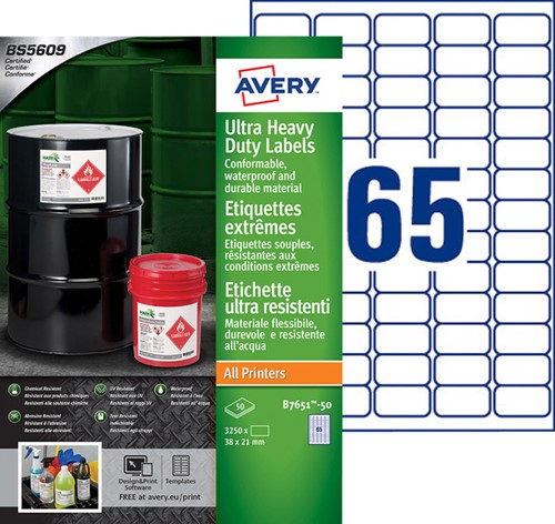 Etiket Avery B7651-50 38x21mm polyethyleen wit 3250 stuks-2