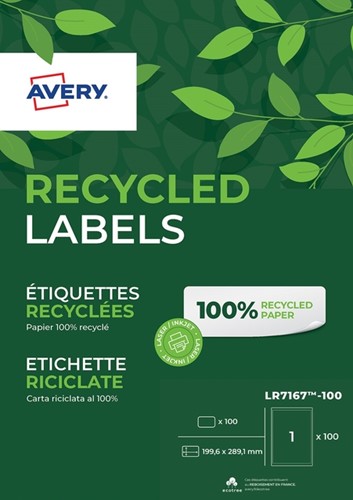 Etiket Avery LR7167-100 199.6x289.1mm recycled wit 100 etiketten