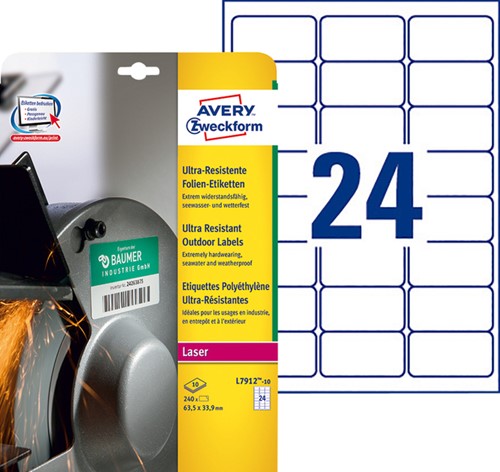 Etiket Avery L7912-10 63.5x33.9mm polyethyleen wit 240 stuks-2