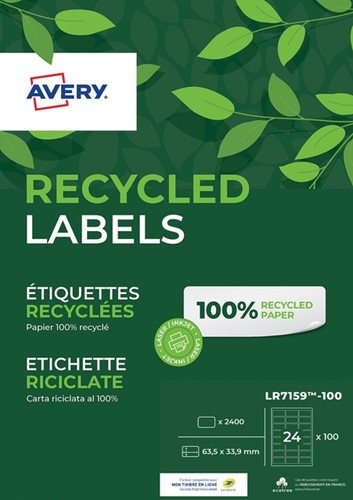Etiket Avery LR7159-100 63.5x33.9mm recycled wit 2400 etiketten