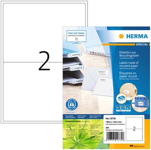Etiket HERMA recycling 10735 199.6x143.5mm wit 160 stuks