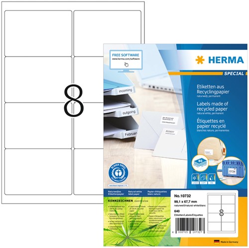 Etiket HERMA recycling 10732 99.1x67.7mm wit 640 stuks