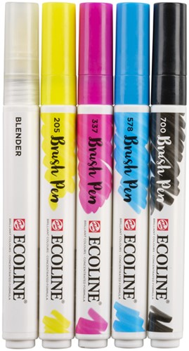 Brushpen Talens Ecoline assorti Primary etui à 5stuks