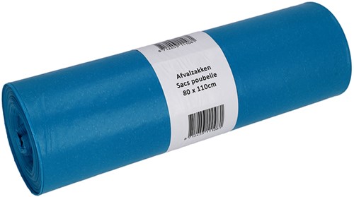 Afvalzak Cleaninq 80x110cm LDPE recycled T60 140L blauw rol à 20 stuks