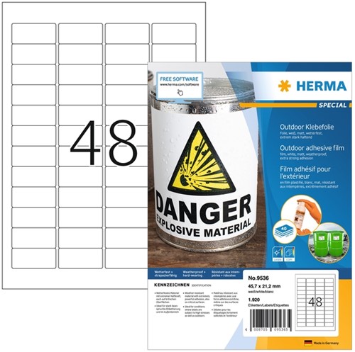 Etiket HERMA 9536 45.7x21.2mm weerbestendig wit 1920 stuks