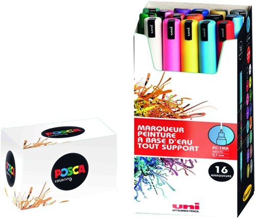 Paintmarker Uni POSCA PC1MR extra fijn assorti set à 16 stuks