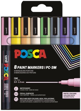 Paintmarker Uni POSCA PC3M fijn pastel assorti set à 8 stuks