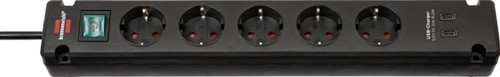 Stekkerdoos Brennenstuhl Bremounta 5vdig incl 2 USB C 3 meter zwart