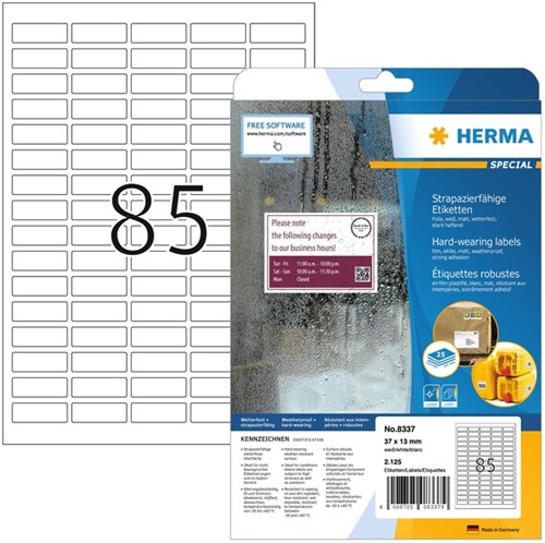 Etiket HERMA 8337 37x13mm weerbestendig wit 2125 stuks