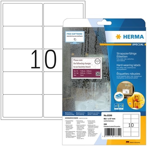 Etiket HERMA 8330 99.1x57mm weerbestendig wit 250 stuks