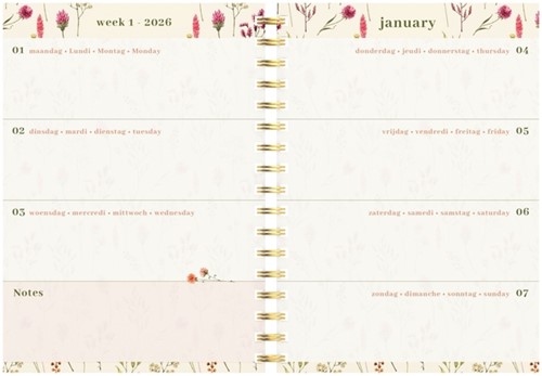 Agenda 2026 Lannoo 120x160 Flowers bouquet 7dagen/2pagina's wit-2