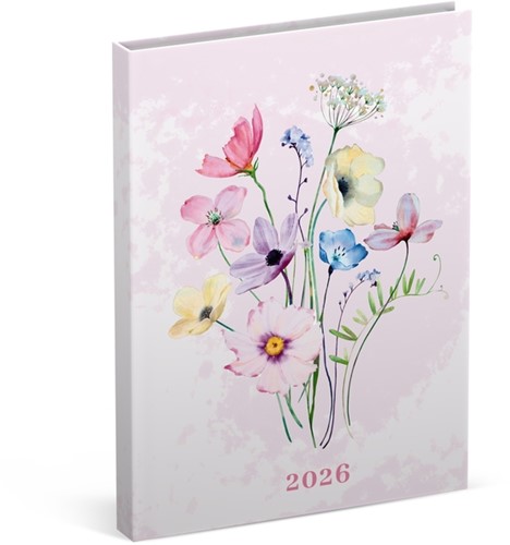 Agenda 2026 Lannoo 110x150 Flowers watercolour 7dagen/2pagina's roze