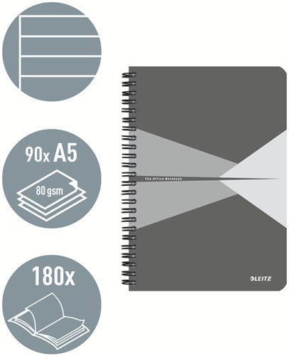Notitieboek Leitz Office A5 lijn 180 pagina's 80gr grijs grijs-2