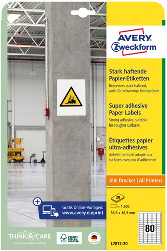 Etiket Avery Zweckform L7872-20 35.6x16.9mm 1600 etiketten