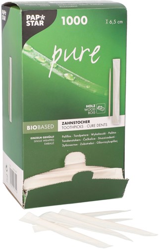 Tandenstoker Papstar Pure per stuk verpakt dispenser à 1000 stuks hout-3