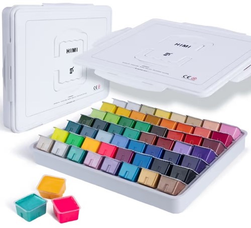Gouache HIMI 56 kleuren 30gr inclusief neon en matellic opbergbox wit
