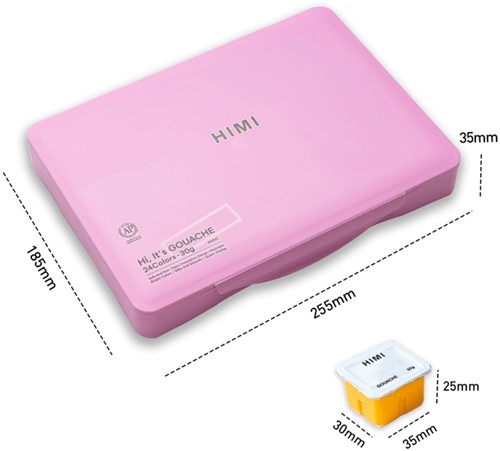 Gouache HIMI 24 kleuren 30gr opbergbox roze-2