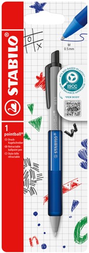 Balpen STABILO pointball colorful medium blauw blister à 1 stuk