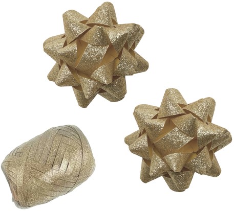 Cadeaulint Polyband en 2 rozetten goud glitter